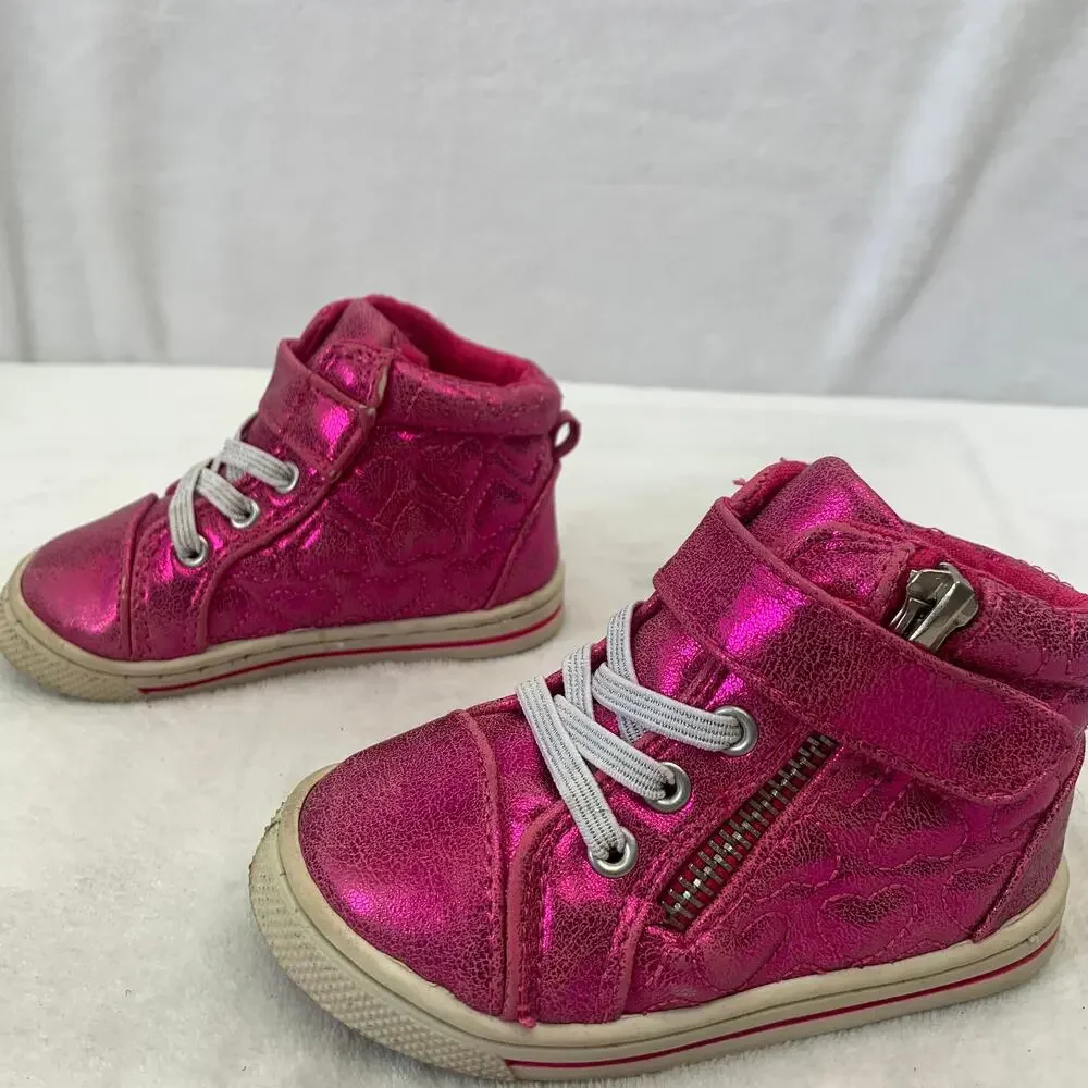Garanimals Toddler Girls Sz 5 Metallic Hot Pink Quilted Hearts High Top Sneakers